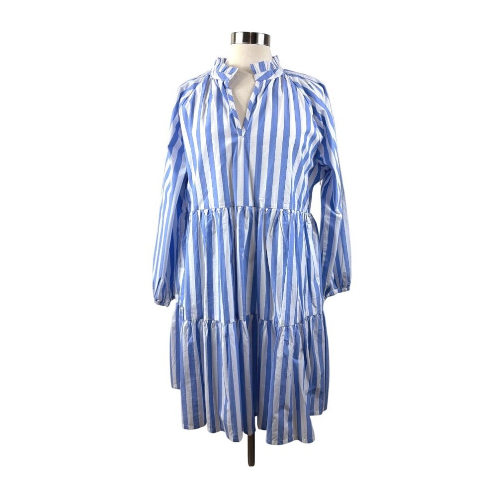 J.Crew Striped Tiered Cotton Dress XL Blue & White - Picture 4 of 16
